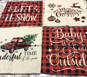 Christmas Throw Pillow Covers 18 x 18 Set of 4, Red Buffalo Plaid - Picture 1 of 5
