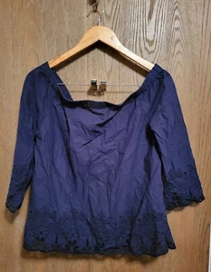 Tommy Hilfiger Womens Embroidered Shirt Navy Blue Size Medium - Picture 1 of 2