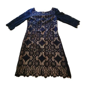 Eliza J Spitzenkleid 4 Kurzarm Fit & Flare Navy Boho Regency Hochzeit Kirche - Bild 1 von 10