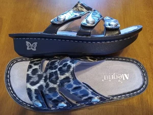 Alegria Sandals Black Leopard Print Patent Leather Size 39 EU/8 US - Picture 1 of 5