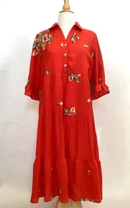 Neu mit Etikett Figueroa & Flower Anthropologie Midikleid Gr. L bestickt rot Stufen Boho - Bild 1 von 13