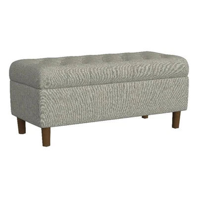 HomePop 18" Button Tufted Fabric & Wood Storage Bench in Gray/Walnut - Image 1 of 4