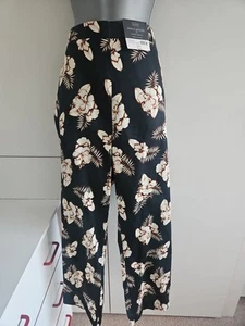 Black Floral Printed Ankle Grazer Tailored Trousers With Pockets Size 20 - Picture 1 of 12