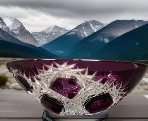 Bohemian Caesar Crystal MARS Extra Large Berry Bowl Violet SIGNED By Kunst - Picture 1 of 13