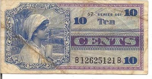 US, 10 CENTS,MILITARY PAYMENT CERTIFICATE, SERIES 661,P#M65, ND(1968) - Picture 1 of 2