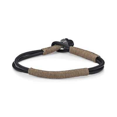 Beige Cord Wrapped Thin Smooth Dual Band Genuine Leather Bracelet - 6 MM Width, - Image 1 of 4