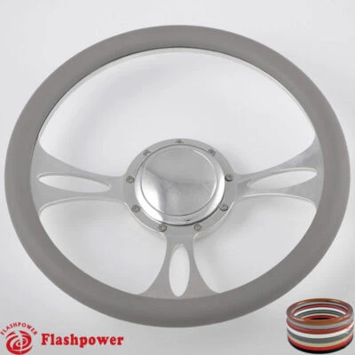 14" Billet Steering Wheels Gray Half Wrap Ford Thunderbird Mustang EXP w/ Horn - Image 1 of 4