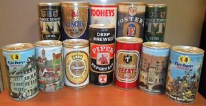 13 Vintage Old Steel Pull Tab Top, Bottom Opened Import Beer Cans: Tucher, Other