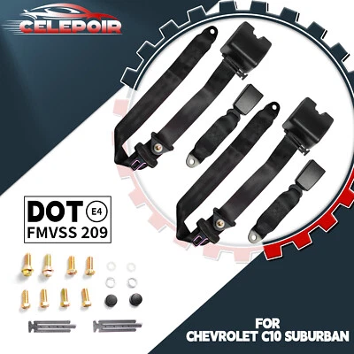2 Set 3 Point Seat Belt For Chevrolet C10 Suburban Safety Straps Car Black - Imagem 1 de 4
