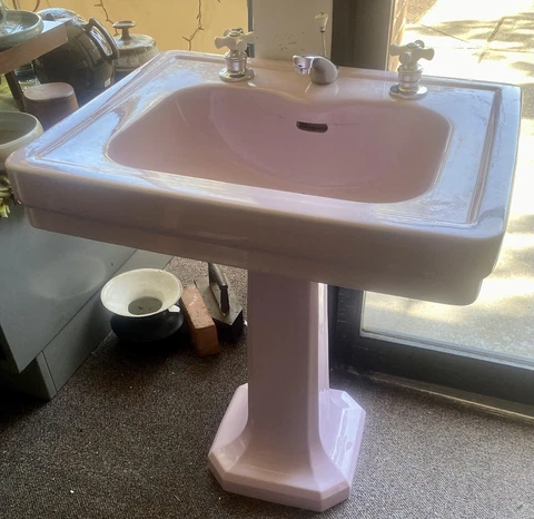 Large Antique Lavender Lilac Porcelain Pedestal Sink Standard Tiffin May 1928 Cover