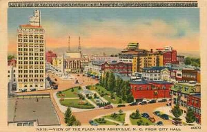 Postkarte North Carolina Blick auf Plaza und Asheville Luftaufnahme Rathaus 1949 - Bild 1 von 2