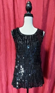Outfit John Paul Richard Manhattan Magic Black Crochet Sequin Blouse Size XL - Foto 1 di 6