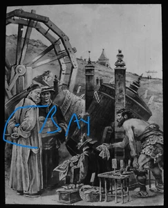 CONSTRUYENDO UNA RUEDA DE ORACIÓN CHINA C1890 Linterna Mágica Diapositiva ILUSTRACIÓN ANTIGUA - Imagen 1 de 5