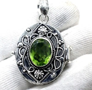 925 Sterling Silver Green Peridot Gemstone Jewelry Poison Pendant Size-2 - Picture 1 of 7
