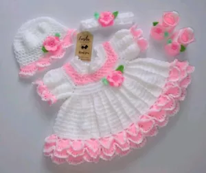 3 Months Infant Newborn Baby Girl Wool Frock Dress Crochet Knit Costume Pant Set - Picture 1 of 6