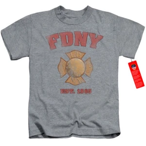 FDNY Boys T-Shirt New York City Fire Dept Vintage Heather Tee - Picture 1 of 2