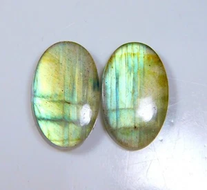 14 Ct Natural Labradorite Pair Oval Cabochon Earring Making Gemstone DG=325 - Picture 1 of 4