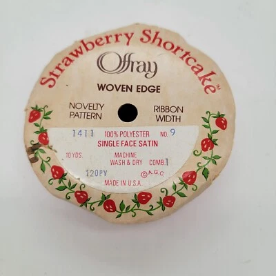 Vintage Roll Offray Strawberry Shortcake Single Face Satin 10 Yds New Old Stock - Image 1 of 4