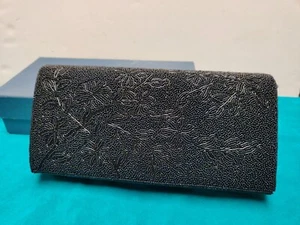 Vintage JAPAN 1964 BLACK Beaded Clutch -Purse -Evening -Handbag -Original BOX - Picture 1 of 15