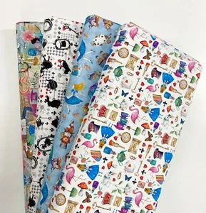 Alice in Wonderland Fabric Quilting Cotton Tea Party Mad Hatter White Rabbit - Picture 1 of 19