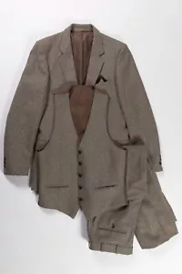 VTG 70's THREE PIECE SUIT FRANCE WOOL BLEND 3 PC JACKET TROUSERS VEST 36 31 X 28 - Picture 1 of 21