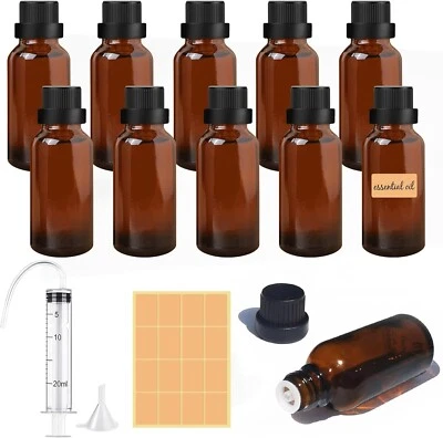 10Pcs Amber Glass Bottles, 30ml 50ml Essential Oil Bottle Perfume Aromatherapy