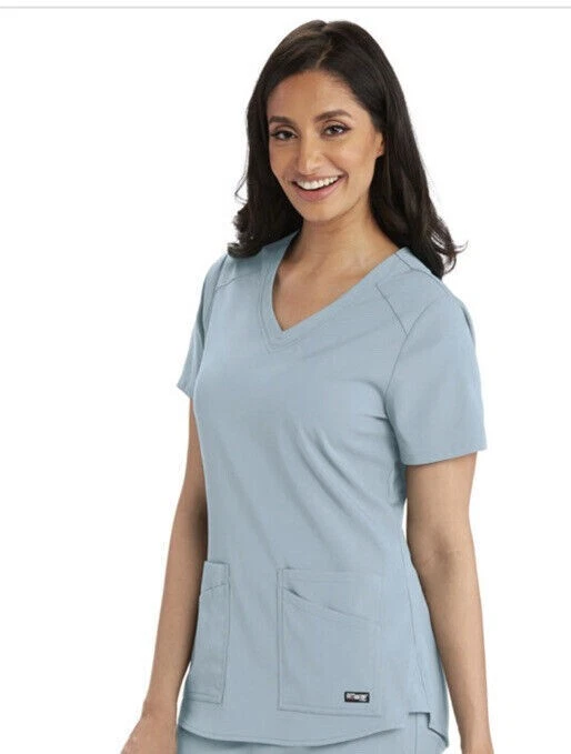 Nuevo Gris Anatomía Elastizado - Damas 4 Pkt Cuello en V Hombro Yugo Top Mujer’s Pequeño Foto 1 de 1