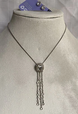 "Collar Lia Sophia Bella Donna 15-18"" tono plata raro circonita usado en excelente estado y pendientes adicionales" Foto 1 de 4