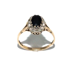 Mujer 9ct Anillo Oro Amarillo Set con Un Zafiro Y Diamantes, GB Tamaño Q - Imagen 1 de 8