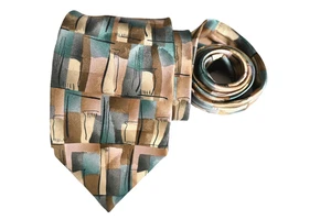 JERRY GARCIA MEN'S TIE BEIGE, BLUE/GEOMETRIC WIDTH: 3.7/8" LENGTH: 59" - Picture 1 of 3