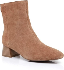 Boots for Women Chunky Heel Ankle Cow Leather Suede Pointed Toe Side... - Picture 1 of 15