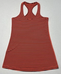 Lululemon Women’s COOL RACERBACK TANK TOP Orange Black Striped Size 8 Gym Run - Picture 1 of 6
