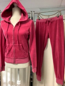 Juicy Couture Black Label Velour Zip Up Hoodie Jogger Pants 26 x 28 Set Pink SP - Picture 1 of 10