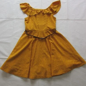 Knit Works Girl's Medium (10/12) Gold Belted Skater Dress Yellow Gold - Picture 1 of 5