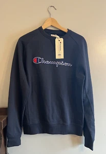 Neu mit Etikett M's CHAMPION Langarm-Logo bestickt Rundhalsausschnitt-Sweatshirt marineblau M - Bild 1 von 5