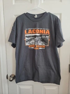 Vintage Mens Laconia Weirs Beach 2008 Short Sleeve Crew Neck T-shirt SZ L Biker - Picture 1 of 8