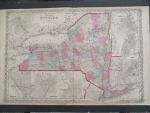 1858 COLTON NEW YORK STATE HAND COLOR MAP ALBANY TROY BUFFALO  ROCHESTER OSWEGO - Picture 1 of 8