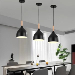 3X Modern Pendant Lights Black Lamp Wood Ceiling Lights Kitchen Chandelier Light - Picture 1 of 10