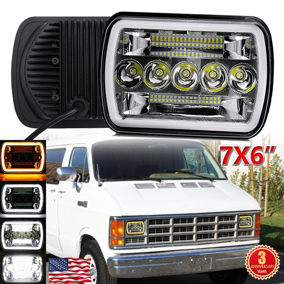 For 1988-1993 Dodge B150 B250 B350 7x6" LED Headlight Hi/Lo Beam Turn Light DRL Foto 1 de 4