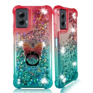 For Moto G Power 5G 2024- Liquid Glitter Bling Case Cover Phone + Ring Stand - Picture 1 of 10