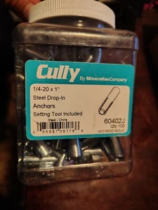 Cully Minerallac 60402J Steel Drop-In Anchors 1/4 - 20 x 1" Quantity 95 - Picture 1 of 4