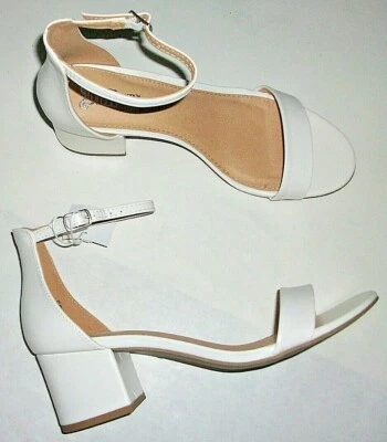 NUEVO EN CAJA Damas 7.5 M Blanco Tacones Gruesos Sandalias Zapatos Correa al Tobillo Plantilla Acolchada Foto 1 de 4
