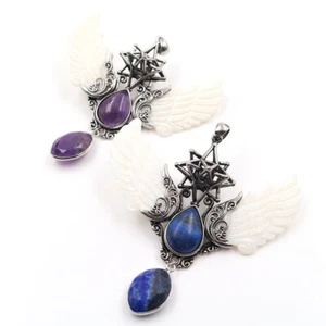 Angel Wings Pendulum Natural Stone Dowsing Crystal Drop Pendant Hexagram Healing - Picture 1 of 17