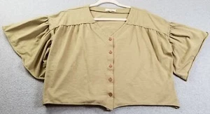 Chelsea & Violet Crop Top Women’s Medium M Khaki Green Short Sleeve Raw Hem Tee - Picture 1 of 9