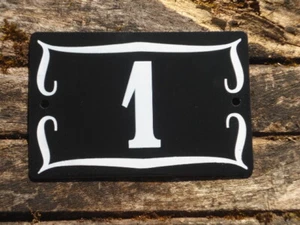 PLAQUE EMAILLEE NUMERO DE RUE NOIR EMAIL VERITABLE N° MAISON N° 1 NF FAB FRANCE - Picture 1 of 1