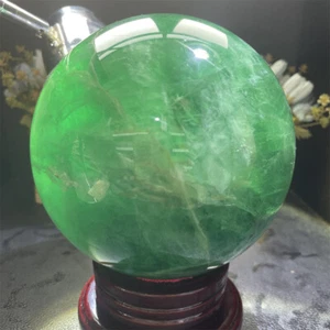 8.3LB 4.9"Natural Green Fluorite Sphere Quartz Crystal Healing Reiki Ball C1 - Foto 1 di 11
