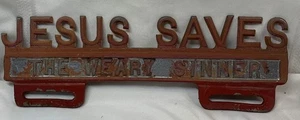 JESUS RETTET den müden Sünder Vintage Metall Nummernschild Aufsatz - Bild 1 von 8