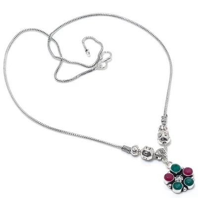 Kashmir Ruby,Emerald(Simulated) Gemstone Handmade Gift Necklace 18" C400 - Image 1 of 2