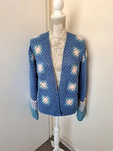 New Handmade Hand Chrochet Granny Square Women's Cardigan Size 14 - Picture 1 of 6
