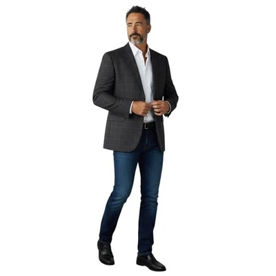 Pronto Uomo Gris Platino 2 Botones Ventana Lana Traje Chaqueta Blazer 56L Nuevo con Etiquetas Foto 1 de 4